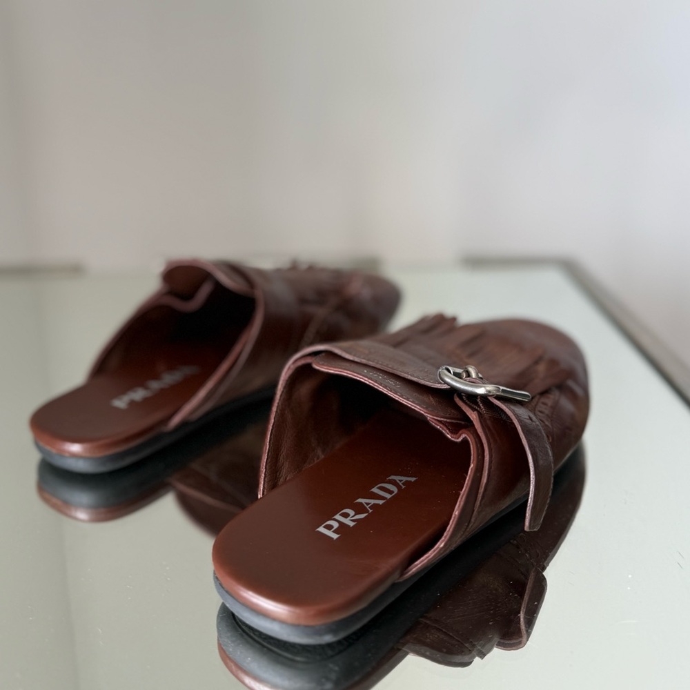 Like new PRADA Brown Leather Fringed Shuffle Mules $1,250 36 - Picture 13 of 16